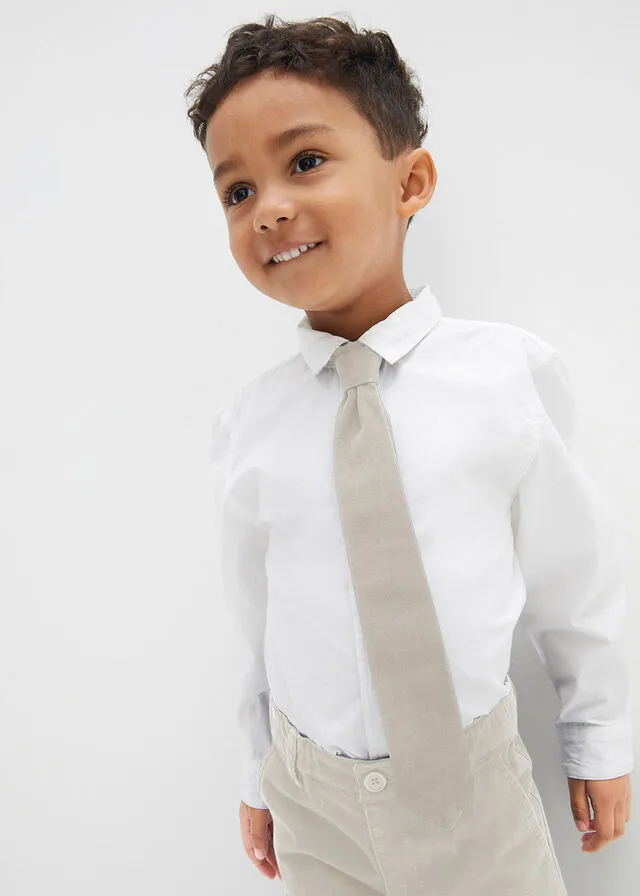 Conjunto de pantalón corto, camisa y pajarita para niños (3 piezas) Blanco/gris piedra